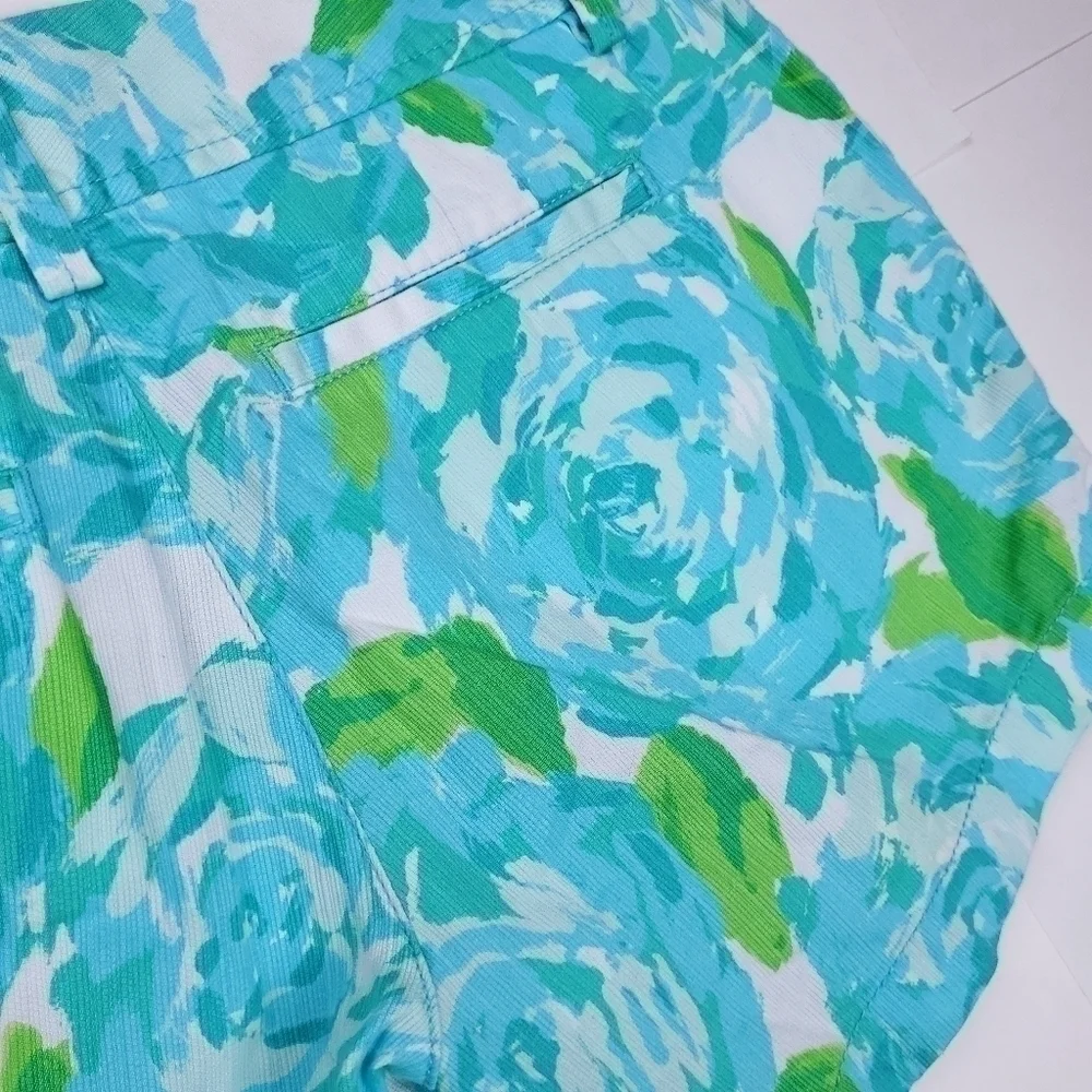 Lilly Pulitzer The Callahan Blue Lime White Floral Cotton Shorts Size 0 - Picture 9 of 16
